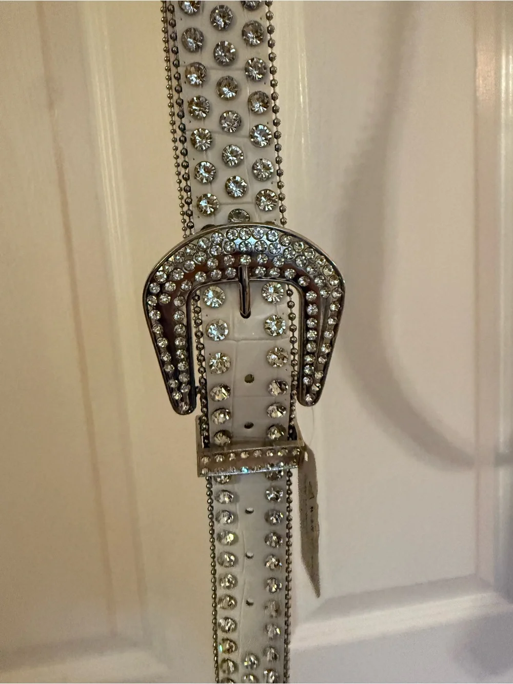NWT White Crocodile Textured Rhinestone Belt